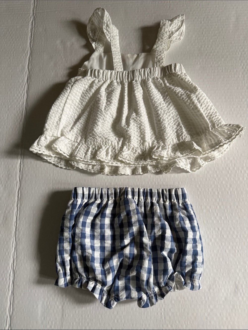 Sperry White Ruffle Tank with Blue Gingham Bloomers - Picture 2 of 4